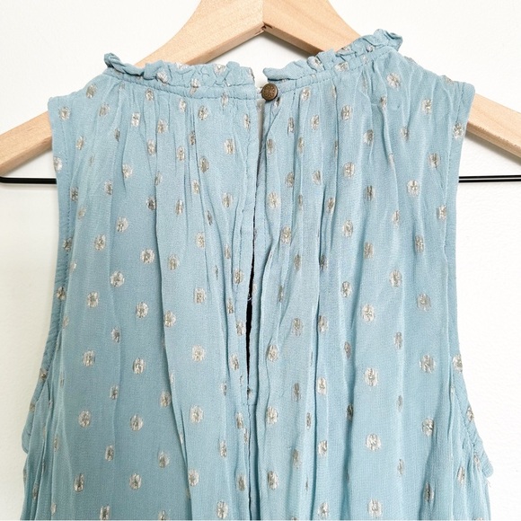 Anthropologie Natalie Flounced Blue & Silver Patterned Shift Dress - Picture 8 of 10